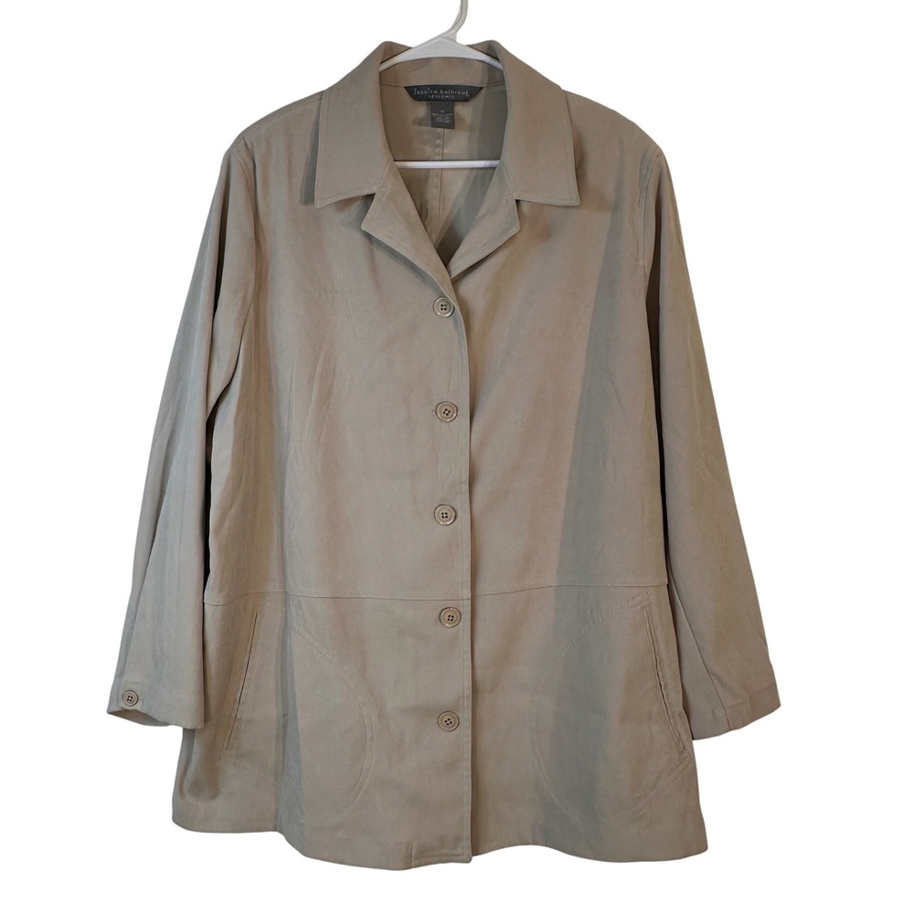 Jessica Holbrook Womens 1X Tan Khaki Button Front Stretch Career Jacket Top